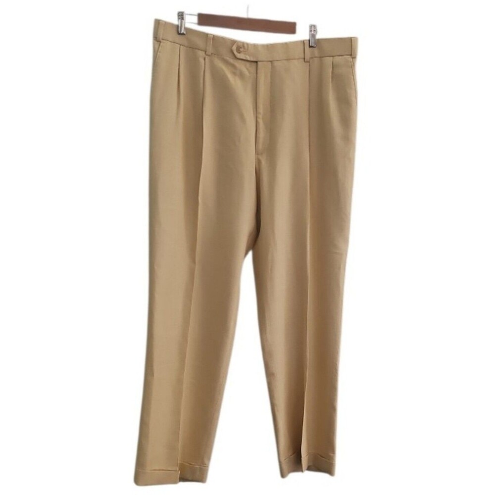 Paul Fredrick Silk Wool Dress Pants Men’s 38 Camel Tan Pleated Luxury Trousers